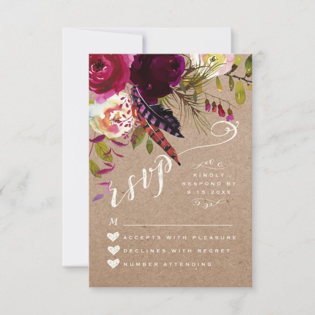 RSVP CARD | Watercolor Floral Rustic Boho Wedding (Front)