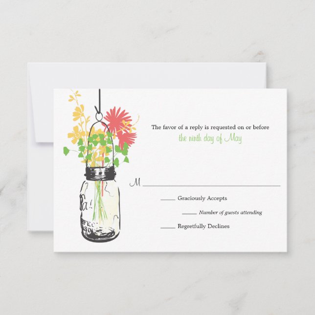 RSVP Card  Wild Flowers & Mason Jar (Front)