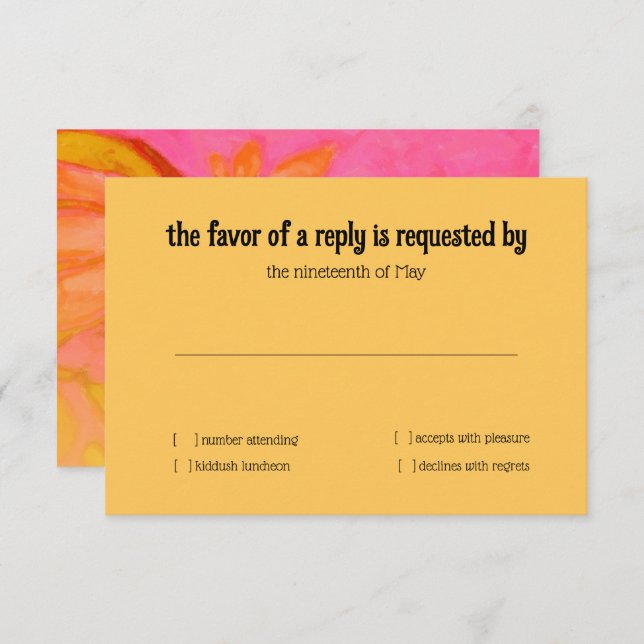 RSVP Card Yellow Pink Floral Watercolor (Front/Back)