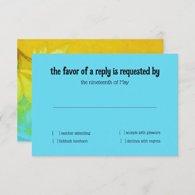 RSVP Card Yellow Turquoise Blue Floral Watercolor (Front/Back)