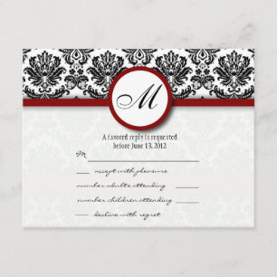 RSVP Cards Black and Burgundy Damask Monogram