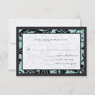 RSVP Cards-Black & Aqua Blue Damask Card
