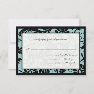 RSVP Cards-Black & Aqua Blue Damask Card