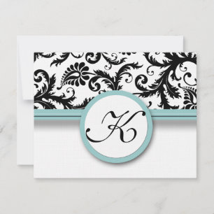 RSVP Cards-Black & White Damask Aqua Trim Card