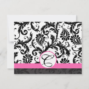 RSVP Cards-Black & White Damask Hot Pink Trim