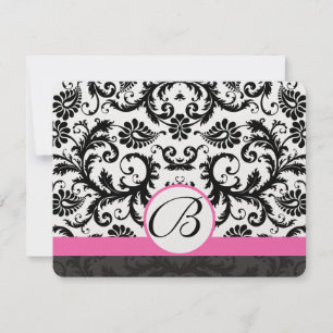 RSVP Cards-Black & White Damask Hot Pink Trim