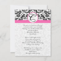 RSVP Cards-Black & White Damask Hot Pink Trim