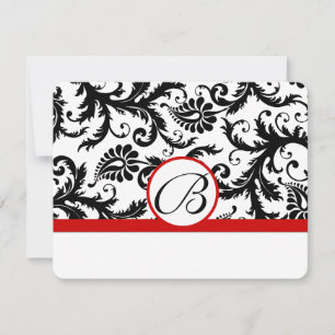RSVP Cards-Black & White Damask Red Trim Card