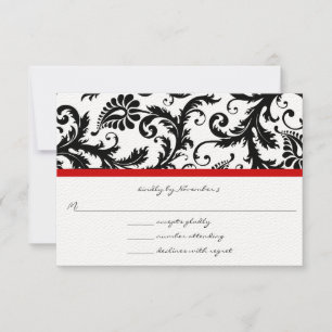 RSVP Cards-Black & White Damask Red Trim Card