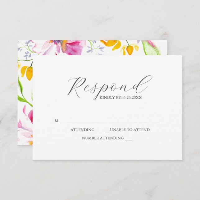 RSVP Cards Pink Floral Pattern (Front/Back)