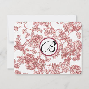 RSVP Cards-Pink Roses Maroon Trim - faded pattern Card