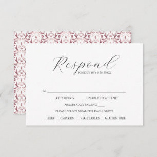 RSVP Cards with Meal Choice Dusty Rose Pattern
