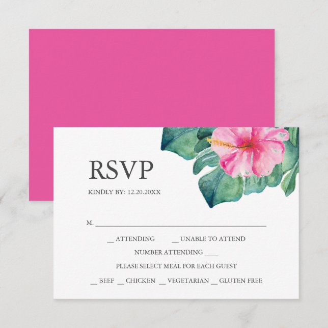 RSVP Cards with Meal Choice Hibiscus Flower (Front/Back)