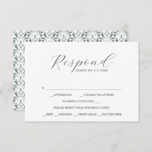 RSVP Cards with Meal Choice Sage Green Pattern