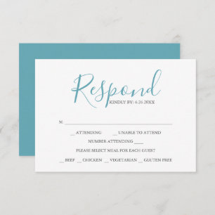 RSVP Cards with Meal Choice Turquoise Blue