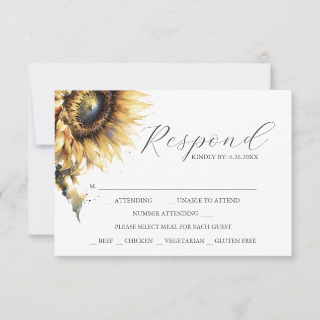 RSVP Cards with Meal Choice Yellow Sunflowers (Front)