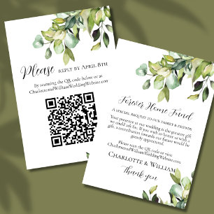 RSVP Cash Fund QR Code Elegant Green Botanicals Enclosure Card