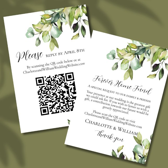 RSVP Cash Fund QR Code Elegant Green Botanicals  Enclosure Card (Creator Uploaded)