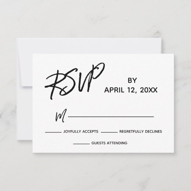 RSVP Casual Handwriting Script BW Wedding Set (Front)