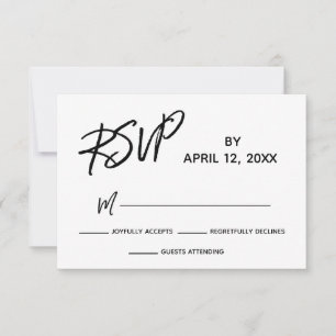 RSVP Casual Handwriting Script BW Wedding Set Card