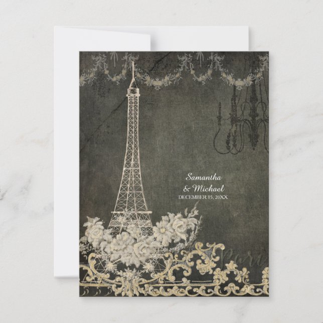 RSVP Chalk Vintage Paris Parisian Stylish Wedding (Front)