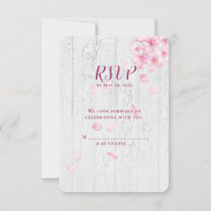 RSVP cherry blossom wedding on wood Card