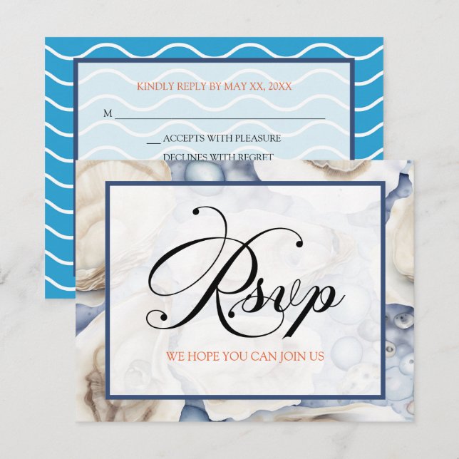 RSVP Clam Shells Beach or Destination  Invitation (Front/Back)