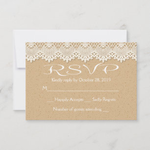 RSVP Country Lace Brown And White Rustic Card