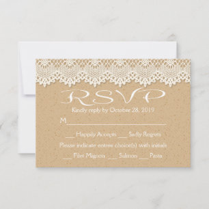 RSVP Country Lace Brown And White Rustic Card