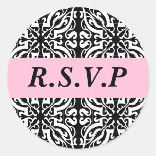 RSVP - Customisable (Black & White Damask) Classic Round Sticker