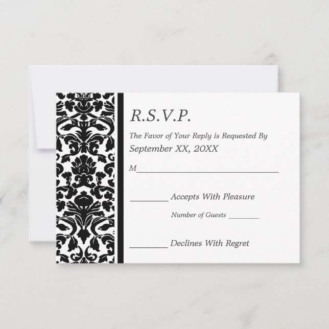 RSVP Damask Black and White Wedding (Front)