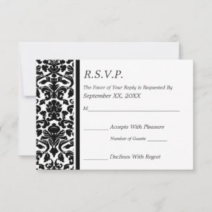 RSVP Damask Black and White Wedding Card