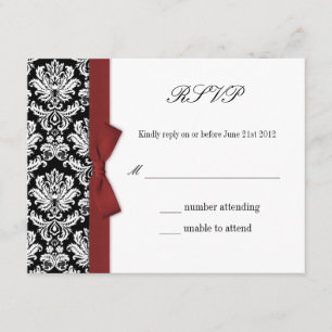 RSVP - Damask Burgundy Bow Wedding Response Card