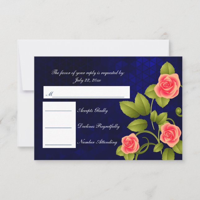 RSVP Dark Blue and Coral Rose Wedding (Front)