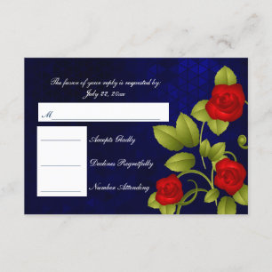 RSVP Dark Blue and Red Rose Wedding Card
