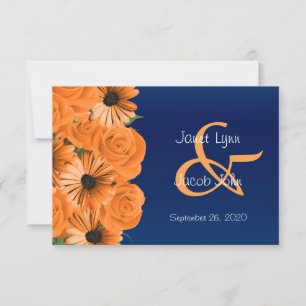 RSVP Dark Blue with Orange Roses Card