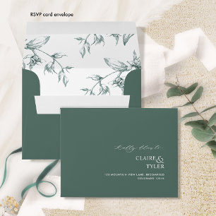 RSVP Deep Green Elegant Modern and Formal Floral Envelope