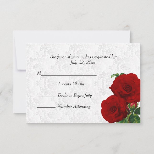 *RSVP Deep Red Rose Floral Wedding RSVP Card (Front)