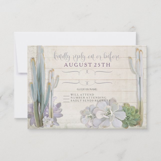 RSVP Desert Cactus Succulent Modern Typography Card (Front)