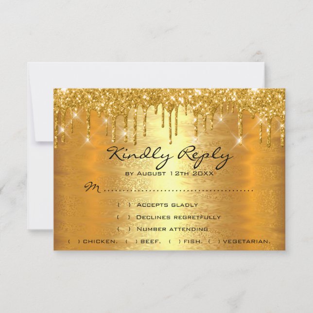 RSVP Drips Gold Spark Wedding Anniversary Bridal Card (Front)