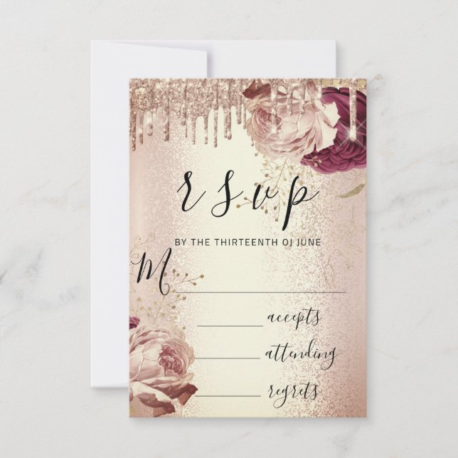 RSVP Drips Wedding Marsala Florals Rose Burgundy (Front)