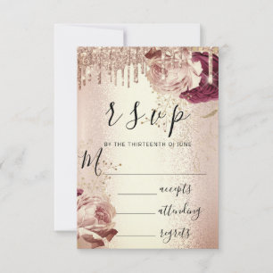 RSVP Drips Wedding Marsala Florals Rose Burgundy