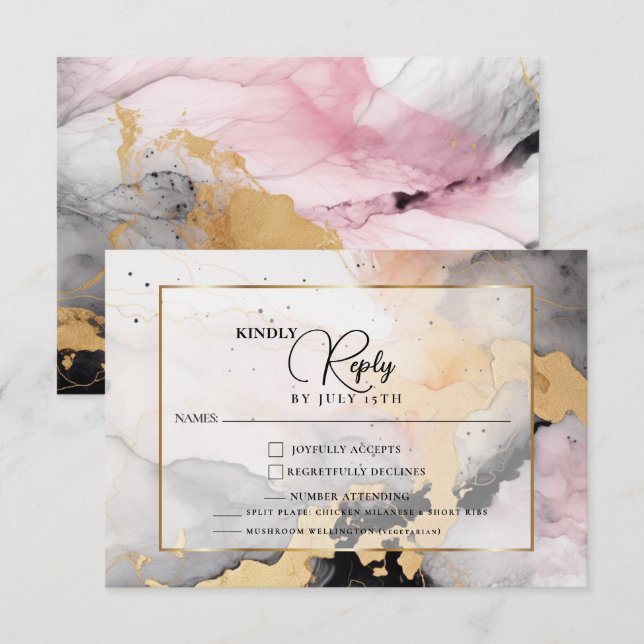 RSVP Ebony Rose and Gold Abstract Marble Card (Front/Back)