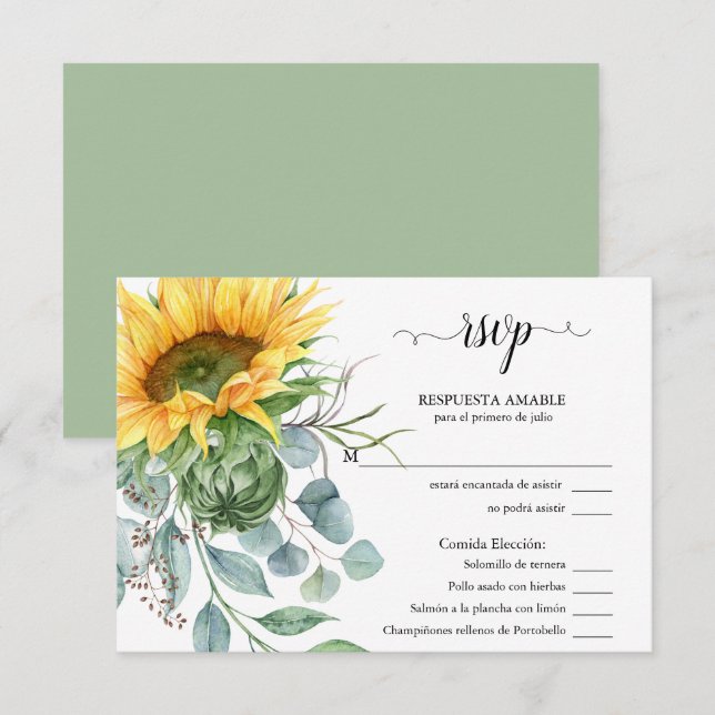RSVP Elección de Comida Girasoles Rústicos Card (Front/Back)