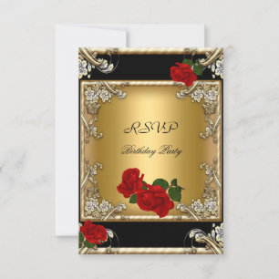 RSVP Elegant 50th Birthday Black Gold Red Rose Card