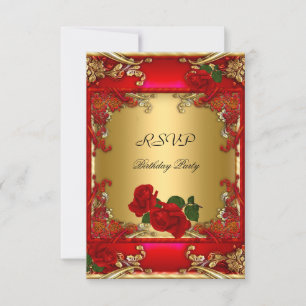 RSVP Elegant 50th Birthday Party Gold Red Rose Card