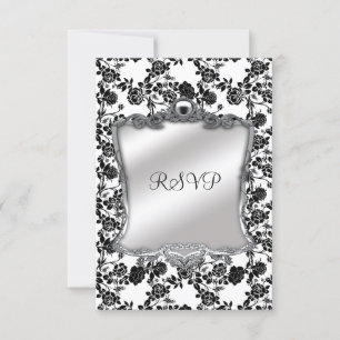 RSVP Elegant 50th Birthday Silver Black White Fl Card