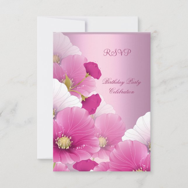 RSVP Elegant Birthday Party Pink White Poppies Card (Front)