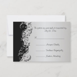 RSVP Elegant Black and Silver Floral Wedding Card