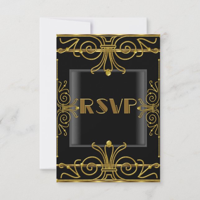 RSVP Elegant Black Gold Art Deco 2 Card (Front)